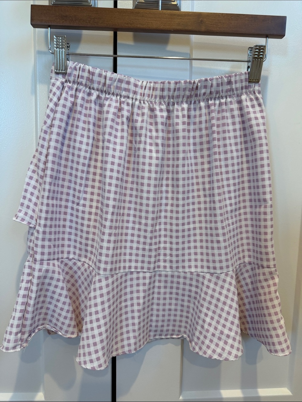 A’ltard State XS Lavender Gingham Ruffle Mini Skirt Made in USA - Picture 5 of 11